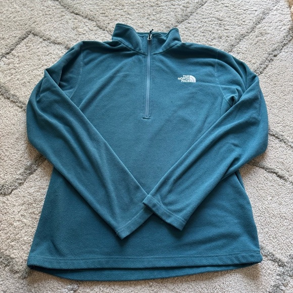 North face cap rock pullover sweater blue teal quarter zip textured large - Picture 1 of 6